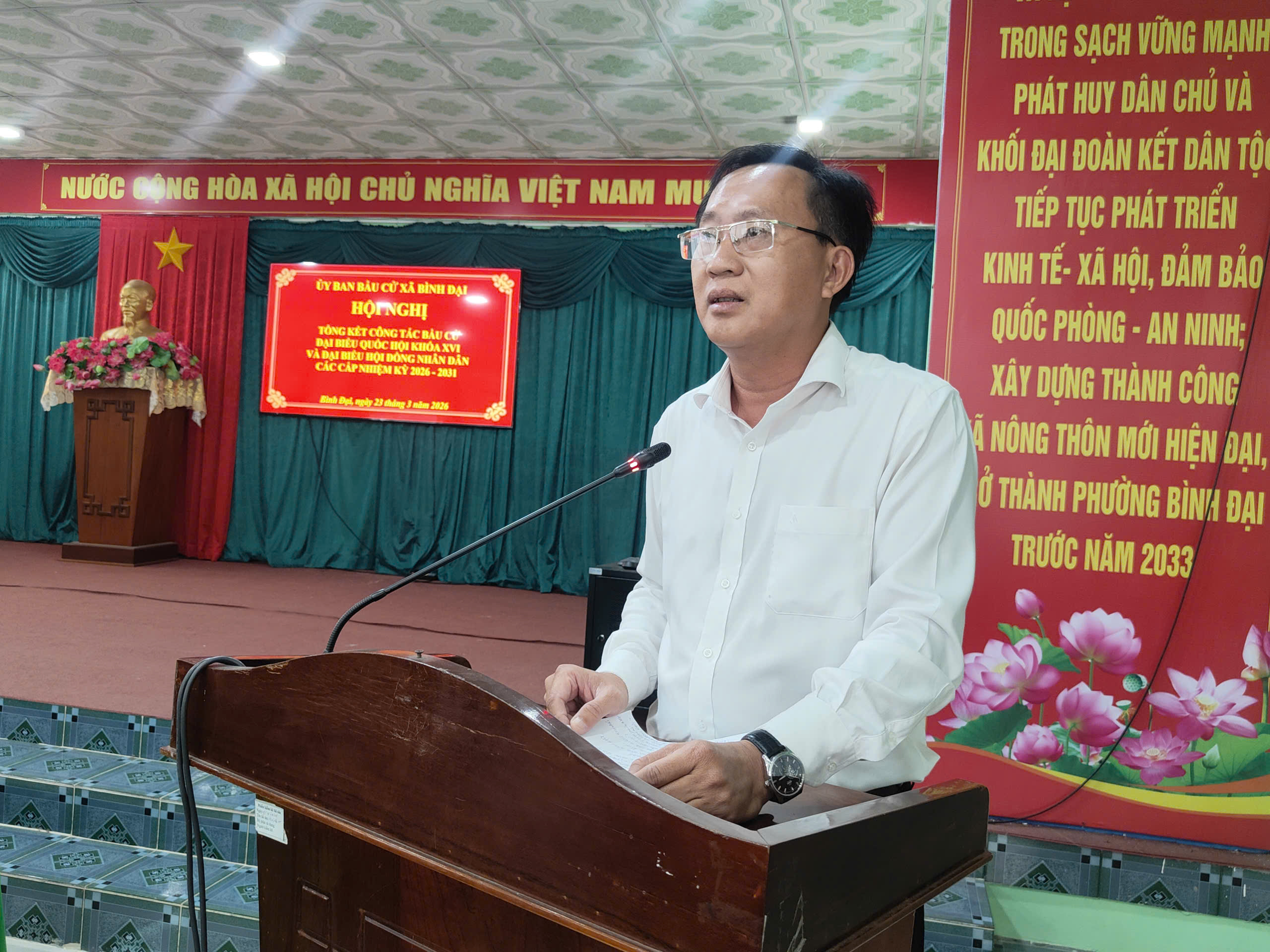 Xã Bình Đại tổng kết công tác bầu cử đại biểu Quốc hội khoá XVI và Hội đồng nhân dân các cấp nhiệm kỳ 2026 - 2031 