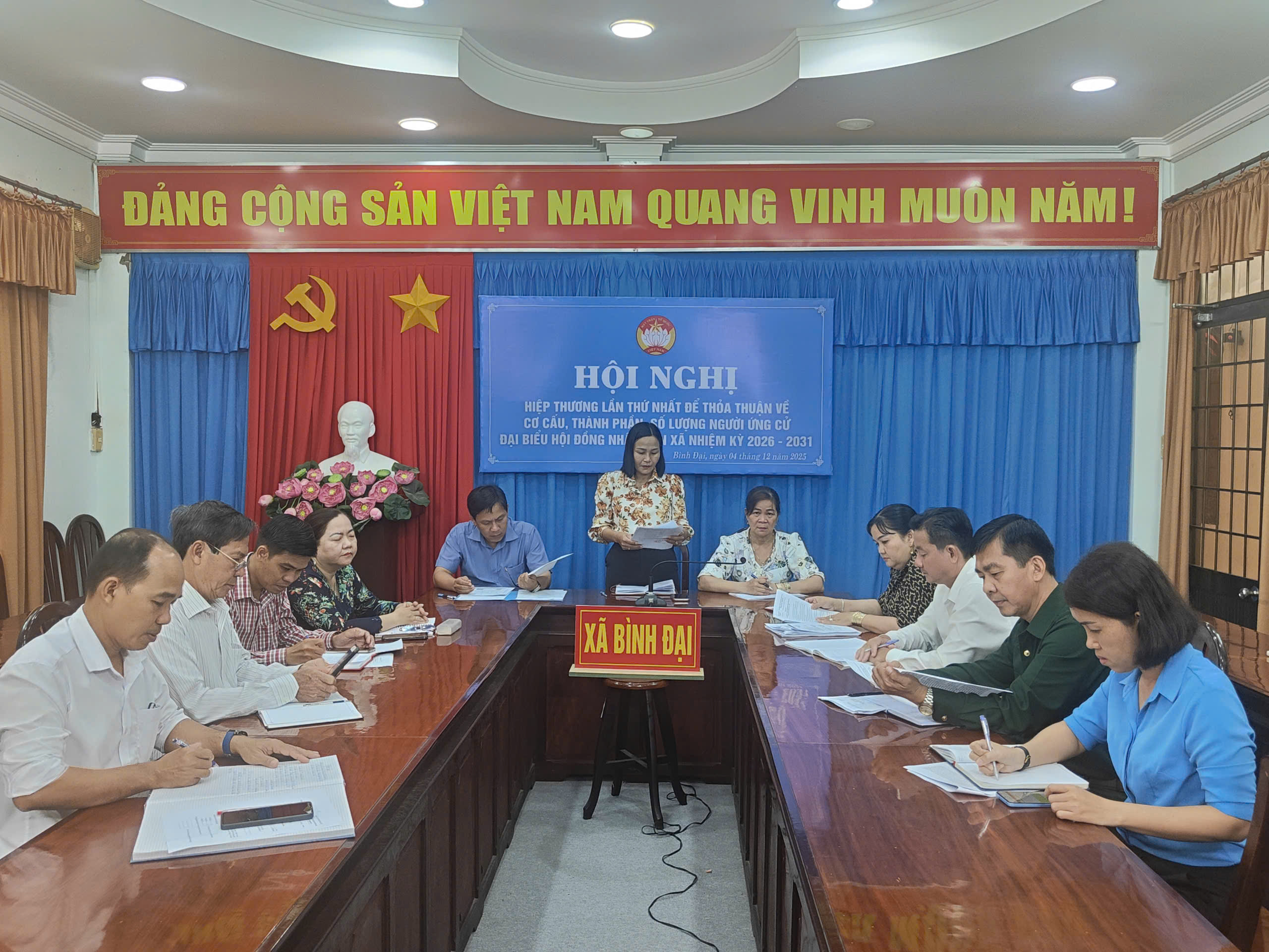 Ủy ban Mặt trận Tổ quốc (MTTQ) Việt Nam xã Bình Đại tổ chức hội nghị hiệp thương lần thứ nhất để  thỏa thuận về cơ cấu, thành phần, số lượng người ứng cử đại biểu Hội đồng Nhân dân xã nhiệm kỳ 2026-2031.